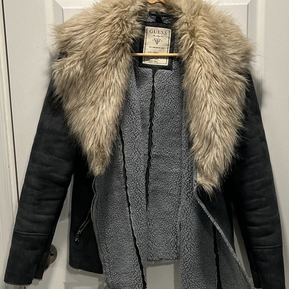 Women's Suede Guess Jacket with Faux Fur - Picture 3 of 6
